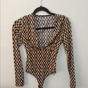 Abercrombie & Fitch Black and Tan Checkered Bodysuit